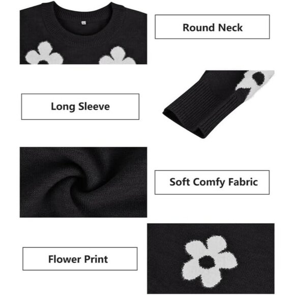 Plus Size Sweater Women Acrylic Polyamide Knit Crew Neck Floral Long Sleeve - Picture 5 of 5